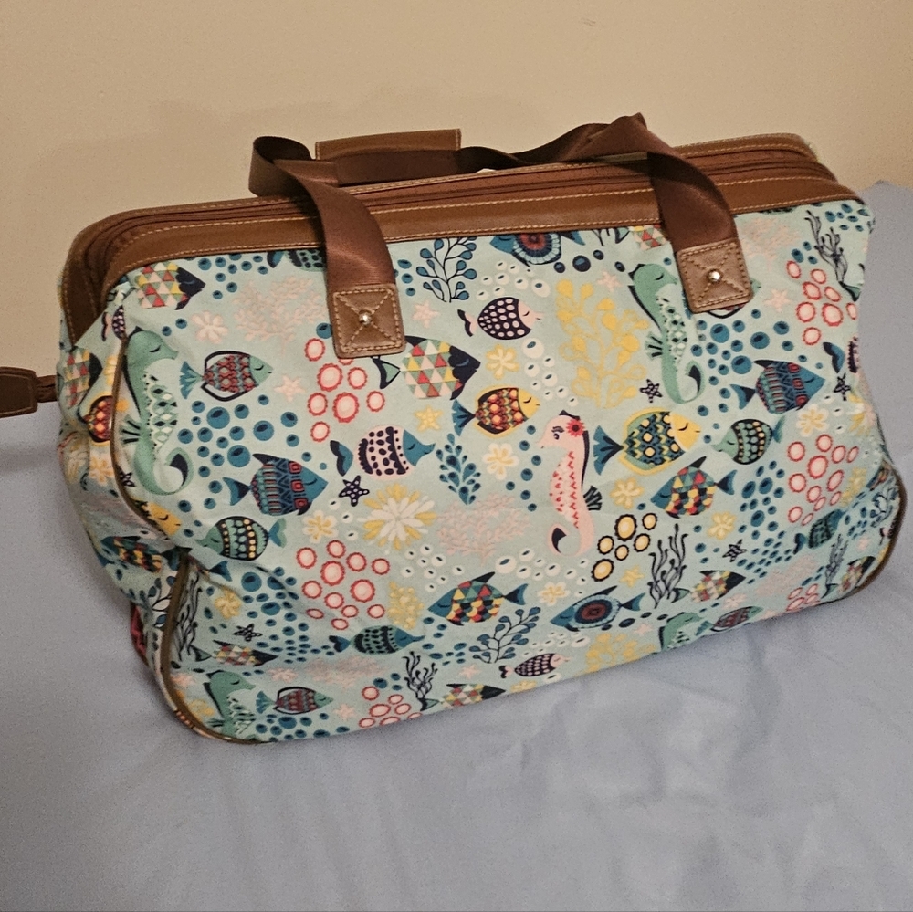 Lily Bloom Wheeled Travel Bag with Fish Pattern - Picture 2 of 5